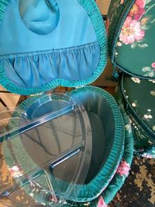 lot 703 image: 2 Vintage Fabric Sewing Boxes