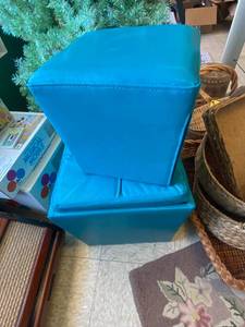 lot 329 image: Teal Blue Faux Leather Stacking Ottomans
