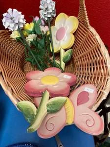 lot 269 image: Group of Decorative Flowers in Basket