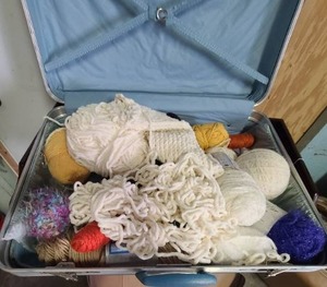 lot 28 image: Vintage Suitcases - 1 Filled wYarn, 1 Filled wCrochet Thread