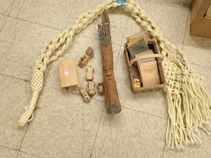 lot 78 image: Macrame Plant Hanger, Carved Wood Face & More