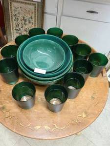 lot 72 image: Green Stoneware Dishes and Glassware