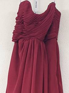 lot 85 image: Flowy Red Chiffon Strapless Formal Dress