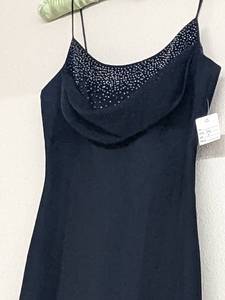 lot 64 image: Navy Blue Formal Dress with Draped Neckline and Overlay