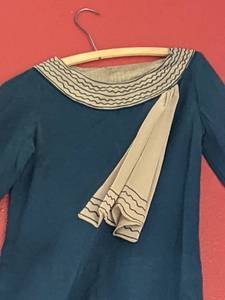 lot 74 image: Fun Mid Century Style Navy Boat Neck Dress wScarf