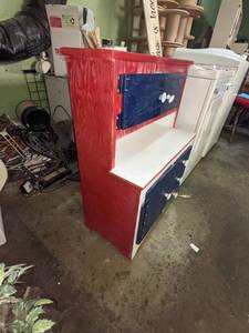lot 351 image: Handmade Kids Wood Hoosier Style Cabinet