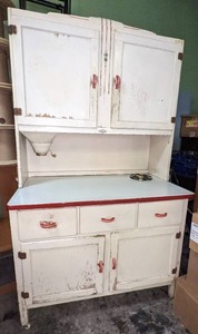 lot 5 image: Original White Hoosier Bakers Cabinet