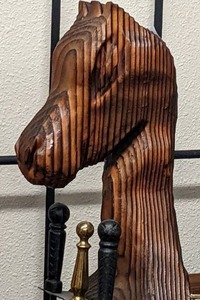 lot 196 image: Hand Carved Horse Fireplace Stand wTools