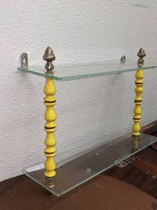 lot 372 image: 2 Tier Glass Wall Mount Shelf, So 70s