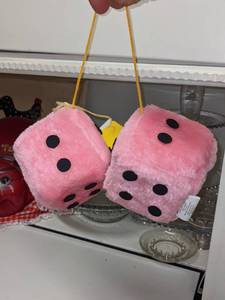 lot 350 image: 1950s or 1980s Pink Fuzzy Dice Car Accessory