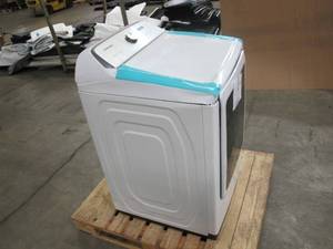 lot 509 image: Samsung 7.4 cu. ft. Electric Dryer with Steam Sanitize in White - Damaged  UNTESTED