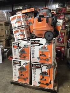 Pallet with assorted Ridgid Shop Vacs various models and conditions review pictures