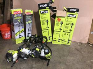Lot of assorted Ryobi Trimmersoutdoor toos used  - various models and conditions  Customer Returns - Review all Pictures
