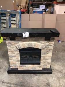 Home Decorators Collection Pembroke 40 in. Freestanding Faux Stone Infrared Electric Fireplace in Tan with Mantel - Customer Return - Review all pictures