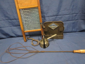 Vintage Washboard, Rug Beater, Juice Press, Matchsafe