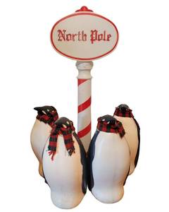 lot 44 image: Vintage Tpi 22 Christmas Winter Penguin With Scarves and 40 North Pole Sign Lights Up Blow Mold