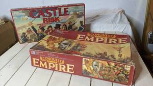 lot 61 image: Vintage 1970s & 80s Board Game Collection- 1980s Conquest of the Empire, & Castle Risk, and 1979 Renaissance Chessman ($320 Value)