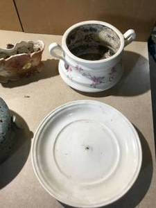 Ceramic pot and pan and vase. Vintage