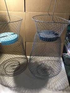 2 vintage metal fishing baskets