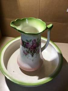 Vintage ceramic Bowl and Pitcher Bottom says Queen