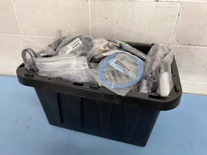 lot 156 image: Plastic Tote Full of Miscellaneous NEW Pro Audio Video Computer Cables