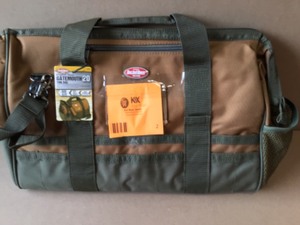 lot 2 image: BUCKET BOSS Gatemouth 20 in. Tool Bag in Brown and Green with 36 Pockets