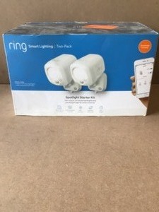 lot 18 image: Ring White Smart Lighting Motion Activated Outdoor Integrated LED Spot Light Battery 2-Pack with Smart Lighting Bridge White