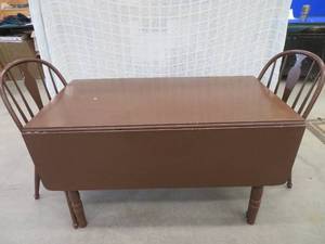 VINTAGE WOODEN DROP LEAF TABLE  CHAIRS
