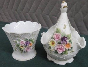 LEFTON CHINA BASKET AND BOWL.