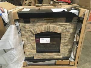 Pembroke 40 in. Freestanding Faux Stone Infrared Electric Fireplace in Gray with Mantel by Home Decorators Collection Slight Damage See Pictures Customer Returns See Pictures