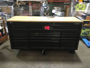 72 in. W x 24 in. D Heavy Duty 18-Drawer Mobile Workbench Tool Chest with Adjustable-Height Hardwood Top in Matte Black by Husky  scratched and dents see pictures Customer Returns See Pictures