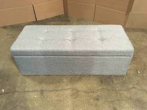 Button Tufted Bench Storage Ottoman 16.5 in. H x 40 in. W x 17 in. D in Heather Gray Textured Linen by Handy Living  Customer Returns