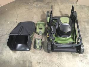 62V Cordless 3-in-1 High Wheel Push Walk Behind Mower, Brushless 22 In. Cutting Width with 4Ah Battery and Rapid Charger by Green MachineMay Contain Missing Pieces and Parts Customer Returns See Pictures