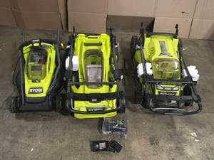 Lot of Assorted Ryobi Lawn Mowers various models and conditions Customer Returns See Pictures