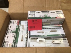 lot 12 image: Box of Assorted Universal Hardware Heavy-Duty Ivory Residential Door Closer - Review all pictures