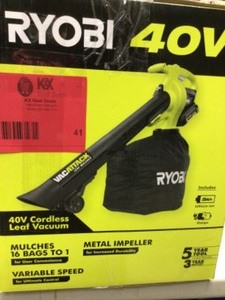 lot 41 image: Ryobi 40 V Cordless Leaf Vacuum -Open Box - Review all pictures