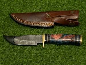 8 INCH DAMASCUS KNIFE WITH LEATHER SHEATH