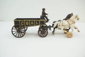 collectible cast iron horse and coal wagon