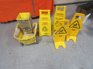 lot 48 image: Mop Bucket & Caution Signs