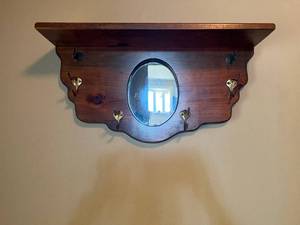 Ornate Wood Mirrored Wall Coat Hanger Hat Rack 23L x 12T x 5 12D dw