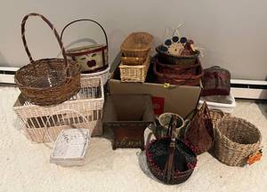 Boxes Of Wicker Baskets And Metal Planter d