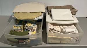 Two Plastic Totes 1 Misc. Place Mats And 1 Table Linens And Napkins d