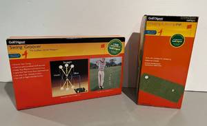 Group Of GolfDigest Golf Equipment Including Swing Groover And Chipping And Driving Mat NIB d