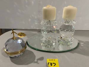 Swarovski Crystal 3 Candle Holders And Trinket Box d