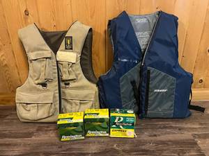Two Adult Life Jackets And Empty Vintage Remington Shot Gun Shell Boxes d