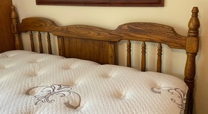 lot 37 image: Lovely Wooden Queen Headboard and Bed Frame