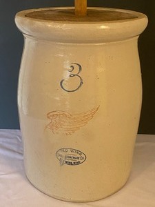lot 33 image: Three Gallon Red Wood Butter Churn Crock