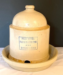 lot 24 image: Vintage Red Wing Poultry Drinking Fountain and Buttermilk Feeder with Bottom Tray