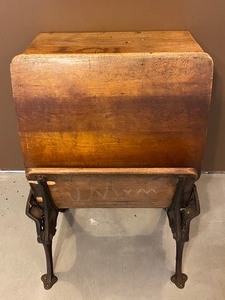 lot 59 image: Antique Metal and Wood School Desk