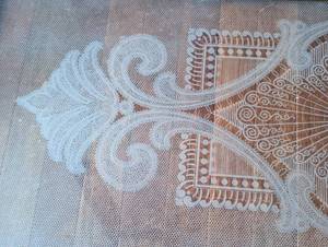 lot 238 image: Wood Framed Decorative Glass Panel